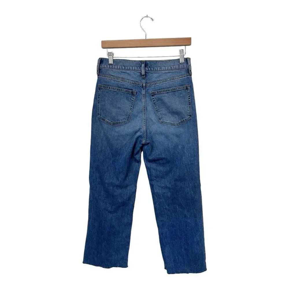 J. Crew | Full Length Wide Leg Button Fly High Rise Raw Hem Medium Wash Jeans 28